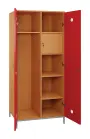 SLN - 83S šatní skříň dřevěná, 2-dveřová, háček, police, trezor, 1800 x 800 x 500, kovové nohy, korpus buk royal/ dveře červená flamengo