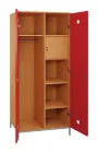 SLN - 83T šatní skříň dřevěná, 2-dveřová, šatní tyč, police, trezor, 1800 x 800 x 500, kovové nohy, korpus buk royal/dveře červená flamengo