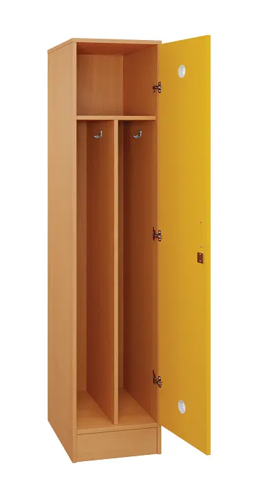 SLS - 41S šatní skříň dřevěná, 1-dveřová, háček, 1800 x 400 x 500, sokl, korpus buk royal/dveře žlutá odio