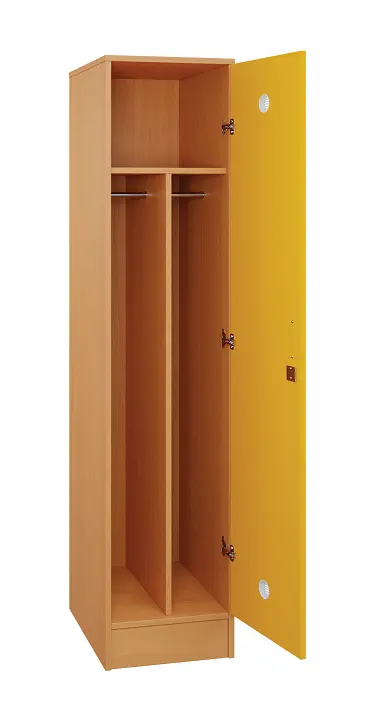 SLS - 41T šatní skříň dřevěná, 1-dveřová, šatní tyč, 1800 x 400 x 500, sokl, korpus buk royal/dveře žlutá odio