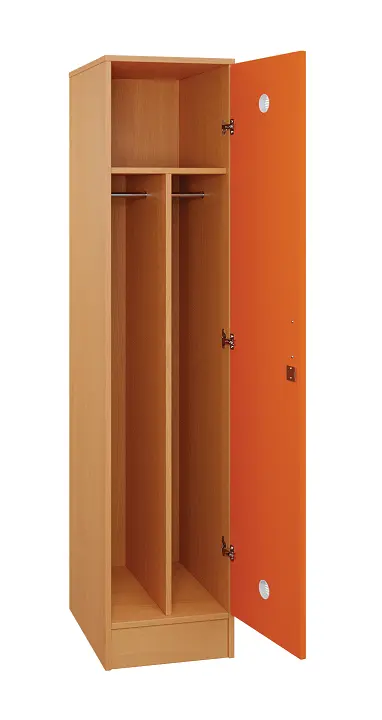 SLS - 41T šatní skříň dřevěná, 1-dveřová, šatní tyč, 1800 x 400 x 500, sokl, korpus buk royal/dveře pomeranč