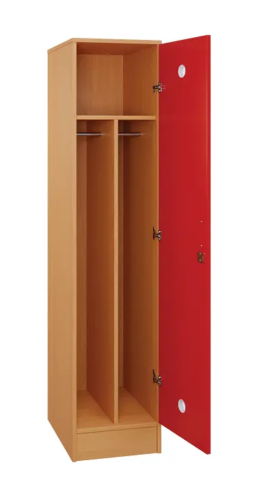 SLS - 41T šatní skříň dřevěná, 1-dveřová, šatní tyč, 1800 x 400 x 500, sokl, korpus buk royal/dveře červená flamengo