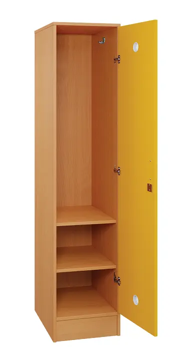 SLS - 42S šatní skříň dřevěná, 1-dveřová, háček, 1800 x 400 x 500, sokl, korpus buk royal/dveře žlutá odio