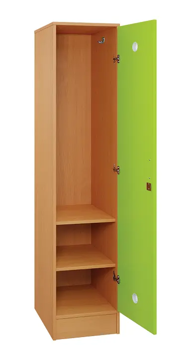 SLS - 42S šatní skříň dřevěná, 1-dveřová, háček, 1800 x 400 x 500, sokl, korpus buk royal/dveře jarní zeleň