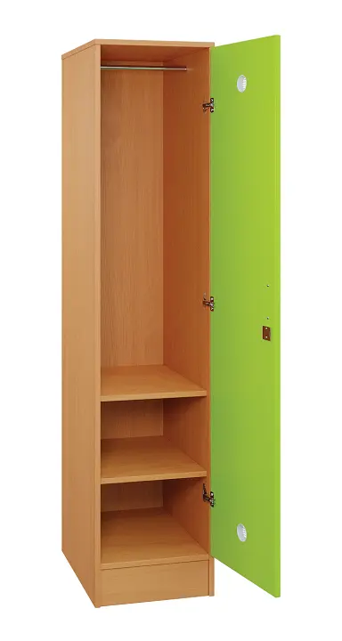SLS - 42T šatní skříň dřevěná, 1-dveřová, šatní tyč, 1800 x 400 x 500, sokl, korpus buk royal/dveře jarní zeleň