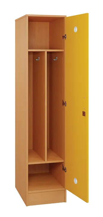 SLS - 43S šatní skříň dřevěná, 1-dveřová, háček, 1800 x 400 x 500, sokl, korpus buk royal/dveře žlutá odio