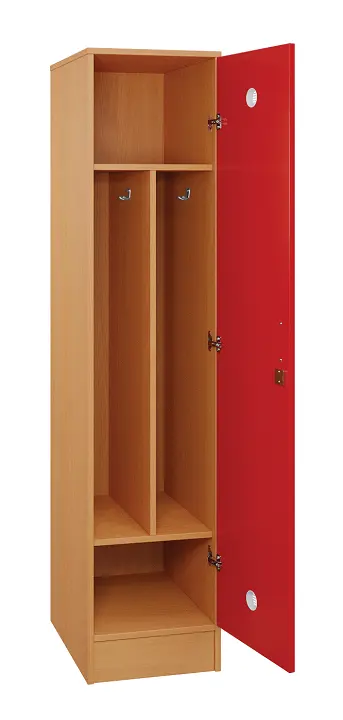 SLS - 43S šatní skříň dřevěná, 1-dveřová, háček, 1800 x 400 x 500, sokl, korpus buk royal/dveře červená flamengo