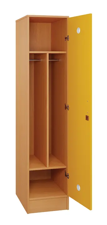 SLS - 43T šatní skříň dřevěná, 1-dveřová, šatní tyč, 1800 x 400 x 500, sokl, korpus buk royal/dveře žlutá odio