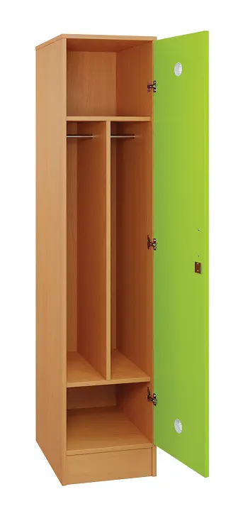 SLS - 43T šatní skříň dřevěná, 1-dveřová, šatní tyč, 1800 x 400 x 500, sokl, korpus buk royal/dveře jarní zeleň