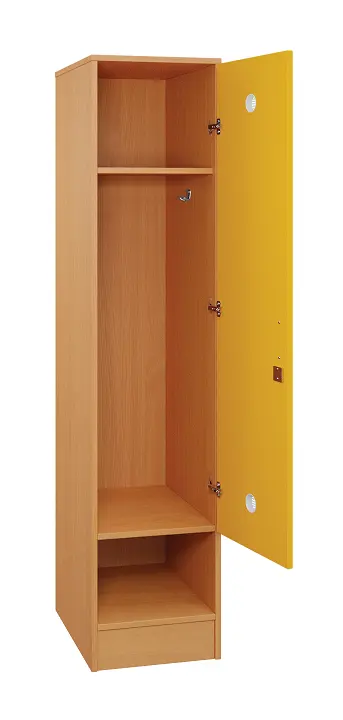 SLS - 44S šatní skříň dřevěná, 1-dveřová, háček, 1800 x 400 x 500, sokl, korpus buk royal/dveře žlutá odio