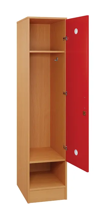 SLS - 44S šatní skříň dřevěná, 1-dveřová, háček, 1800 x 400 x 500, sokl, korpus buk royal/dveře červená flamengo