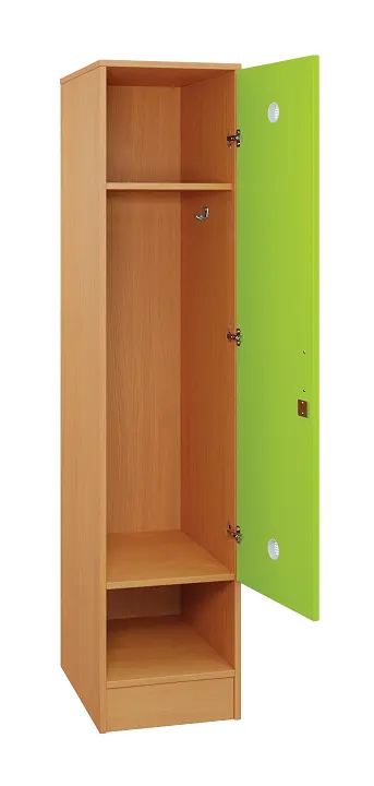 SLS - 44S šatní skříň dřevěná, 1-dveřová, háček, 1800 x 400 x 500, sokl, korpus buk royal/dveře jarní zeleň