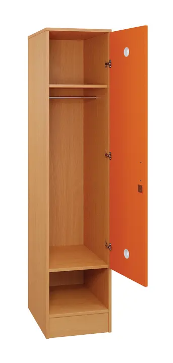 SLS - 44T šatní skříň dřevěná, 1-dveřová, šatní tyč, 1800 x 400 x 500, sokl, korpus buk royal/dveře pomeranč