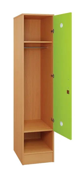 SLS - 44T šatní skříň dřevěná, 1-dveřová, šatní tyč, 1800 x 400 x 500, sokl, korpus buk royal/dveře jarní zeleň
