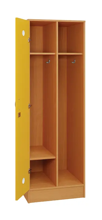 SLS - 61S šatní skříň dřevěná, 1-dveřová, háček, 1800 x 600 x 500, sokl, korpus buk royal/dveře žlutá odio