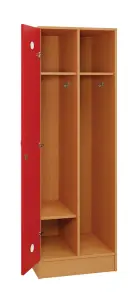 SLS - 61S šatní skříň dřevěná, 1-dveřová, háček, 1800 x 600 x 500, sokl, korpus buk royal/dveře červ