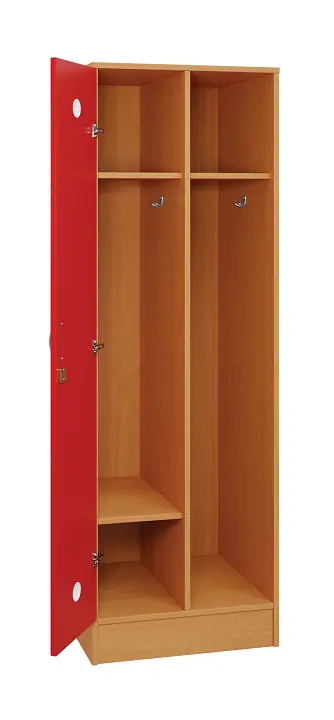 SLS - 61S šatní skříň dřevěná, 1-dveřová, háček, 1800 x 600 x 500, sokl, korpus buk royal/dveře červená flamengo