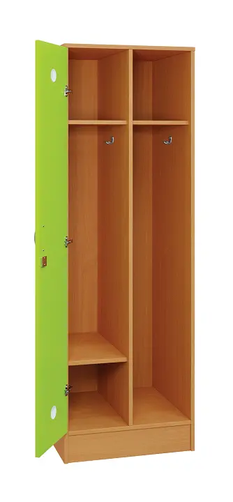 SLS - 61S šatní skříň dřevěná, 1-dveřová, háček, 1800 x 600 x 500, sokl, korpus buk royal/dveře jarní zeleň