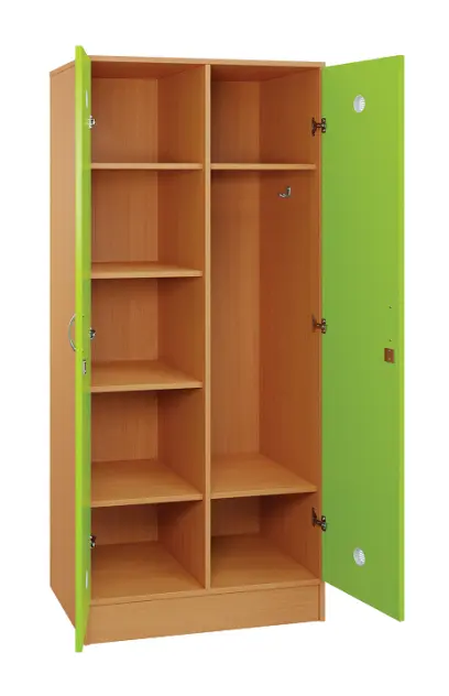 SLS - 81S šatní skříň dřevěná, 2-dveřová, háček, police, 1800 x 800 x 500, sokl, korpus buk royal/dveře jarní zeleň