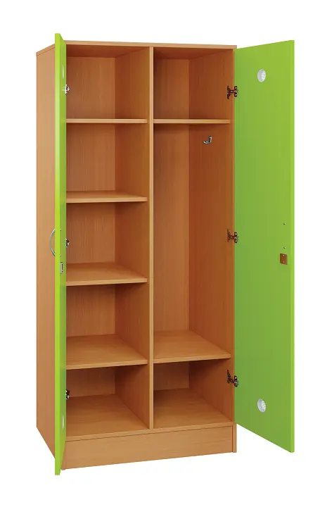 SLS - 81S šatní skříň dřevěná, 2-dveřová, háček, police, 1800 x 800 x 500, sokl, korpus buk royal/dveře jarní zeleň