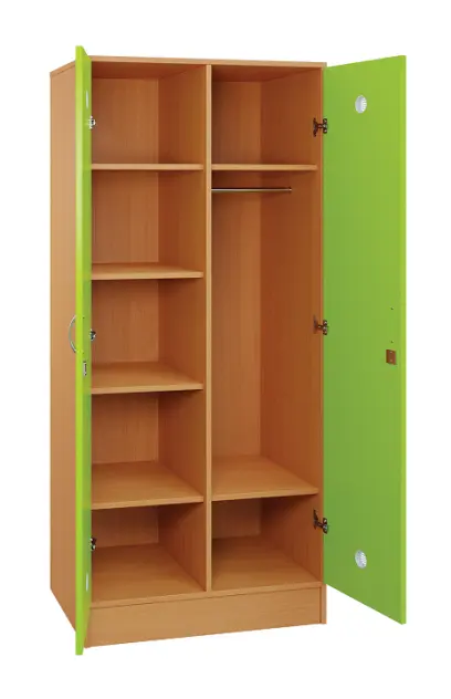 SLS - 81T šatní skříň dřevěná, 2-dveřová, šatní tyč, police, 1800 x 800 x 500, sokl, korpus buk royal/dveře jarní zeleň