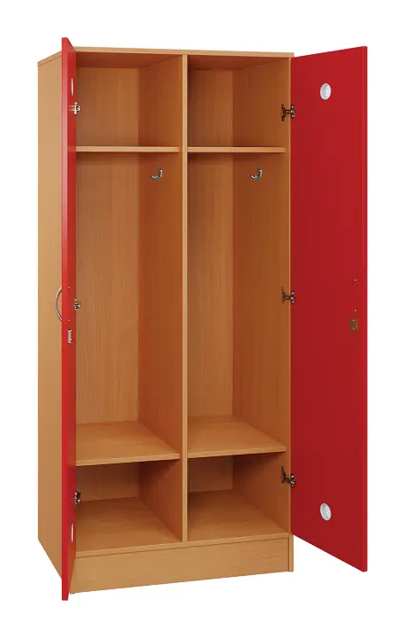 SLS - 82S šatní skříň dřevěná, 2-dveřová, háček, 1800 x 800 x 500, sokl, korpus buk royal/dveře červená flamengo