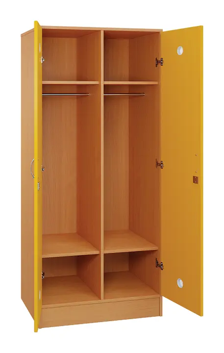SLS - 82T šatní skříň dřevěná, 2-dveřová, šatní tyč, 1800 x 800 x 500, sokl, korpus buk royal/dveře žlutá odio