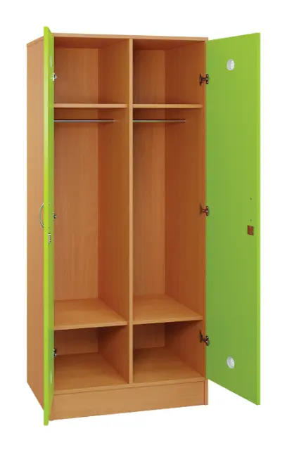 SLS - 82T šatní skříň dřevěná, 2-dveřová, šatní tyč, 1800 x 800 x 500, sokl, korpus buk royal/dveře jarní zeleň