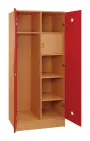 SLS - 83S šatní skříň dřevěná, 2-dveřová, háček, police, trezor, 1800 x 800 x 500, sokl, korpus buk royal/dveře červená flamengo