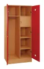 SLS - 83T šatní skříň dřevěná, 2-dveřová, šatní tyč, police, trezor, 1800 x 800 x 500, sokl, korpus buk royal/dveře červená flamengo