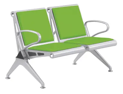 SPRING PU 2, kovová lavice do čekárny, 2-sedák, eko-kůže zelená, kostra stříbrná