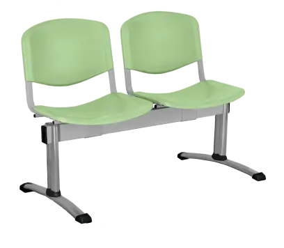 CLA - 2, plastová lavice do čekárny, 2-sedák, zelinkavá, kostra stříbrná