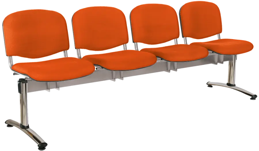 CL - 24, čalouněná lavice do čekárny, 4-sedák, látka SUE - S 46 oranžová, kostra stříbrná