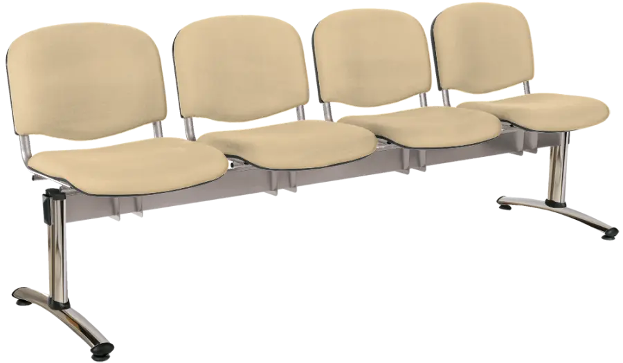 CL - 24, čalouněná lavice do čekárny, 4-sedák, látka SUE - S 1219 krémová, kostra stříbrná