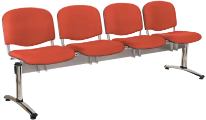CL - 24, čalouněná lavice do čekárny, 4-sedák, látka SUE - S 1447 lososová, kostra stříbrná