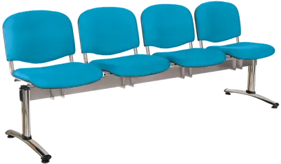 CL - 24, čalouněná lavice do čekárny, 4-sedák, látka SUE - S 65 tyrkysová, kostra stříbrná
