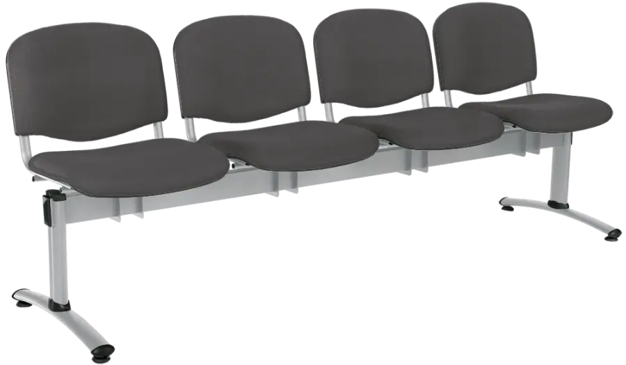 CL - 24, čalouněná lavice do čekárny, 4-sedák, látka SUE - S 24 tmavě šedá, kostra chrom
