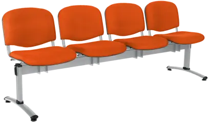 CL - 24, čalouněná lavice do čekárny, 4-sedák, látka SUE - S 46 oranžová, kostra chrom