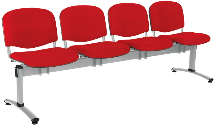 CL - 24, čalouněná lavice do čekárny, 4-sedák, látka SUE - S 2 červená, kostra chrom