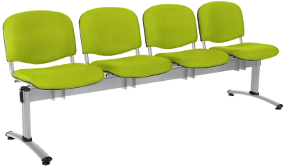 CL - 24, čalouněná lavice do čekárny, 4-sedák, látka SUE - S 34 hráškově zelená, kostra chrom