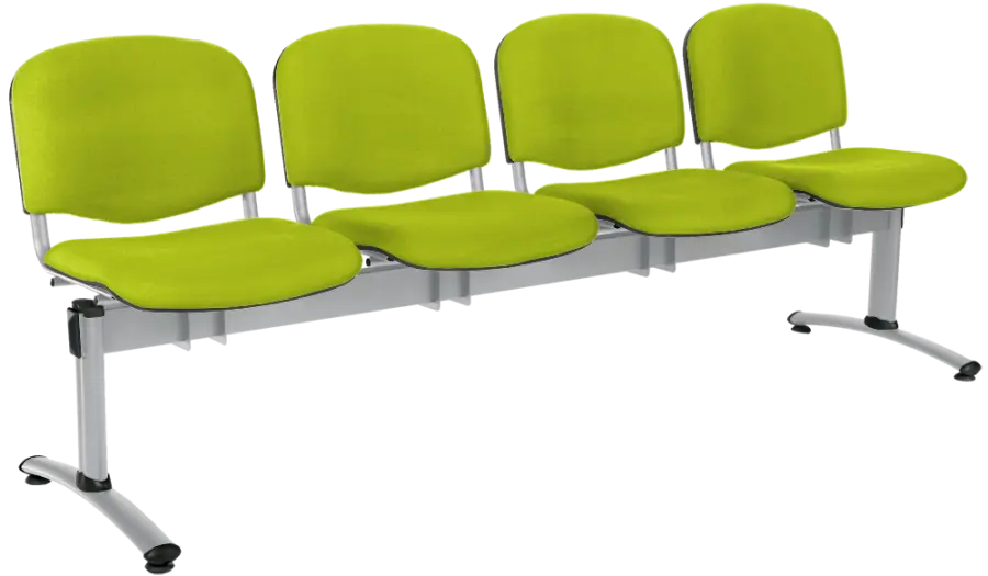 CL - 24, čalouněná lavice do čekárny, 4-sedák, látka SUE - S 34 hráškově zelená, kostra chrom