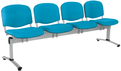 CL - 24, čalouněná lavice do čekárny, 4-sedák, látka SUE - S 65 tyrkysová, kostra chrom
