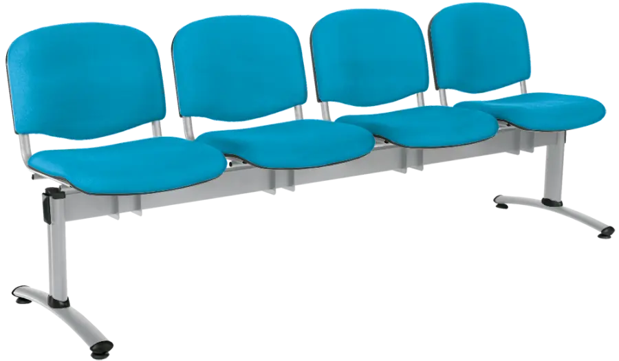 CL - 24, čalouněná lavice do čekárny, 4-sedák, látka SUE - S 65 tyrkysová, kostra chrom
