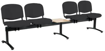 CL - 25 + D, čalouněná lavice do čekárny, 4-sedák, stolek, látka SUE - S 1 černá, kostra černá