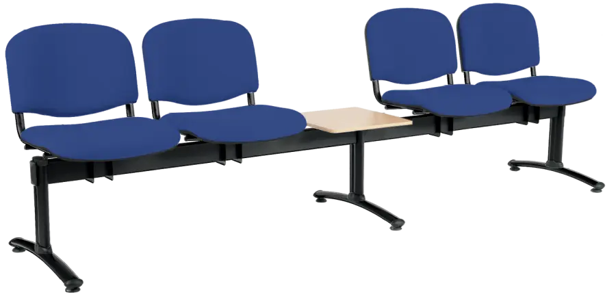 CL - 25 + D, čalouněná lavice do čekárny, 4-sedák, stolek, látka SUE - S 9 tmavě modrá, kostra černá