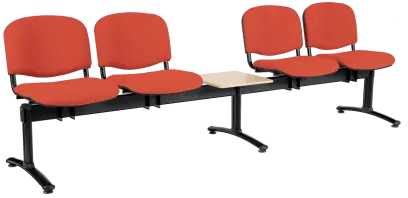 CL - 25 + D, čalouněná lavice do čekárny, 4-sedák, stolek, látka SUE - S 1447 lososová, kostra černá