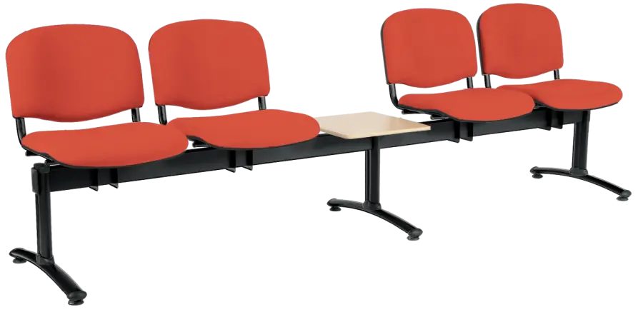 CL - 25 + D, čalouněná lavice do čekárny, 4-sedák, stolek, látka SUE - S 1447 lososová, kostra černá