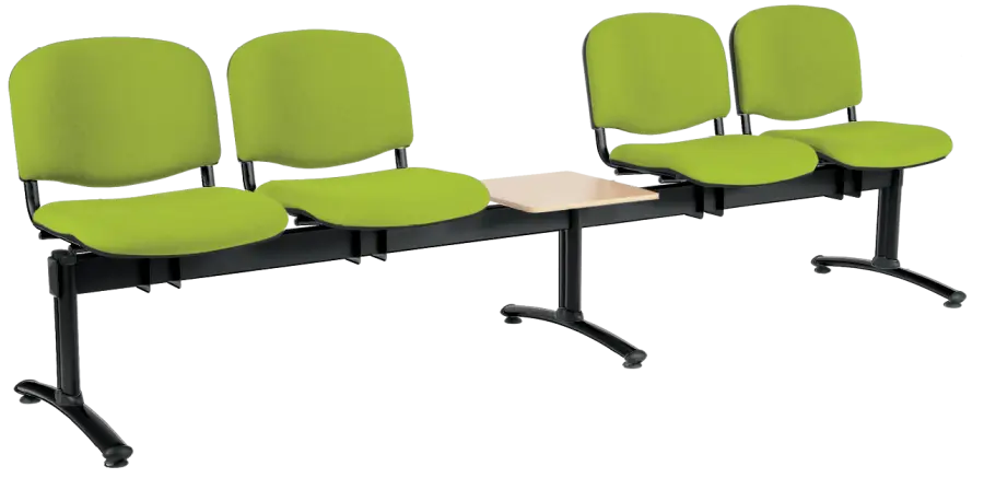 CL - 25 + D, čalouněná lavice do čekárny, 4-sedák, stolek, látka SUE - S 34 hráškově zelená, kostra černá