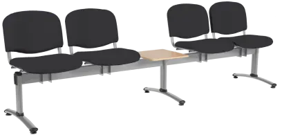 CL - 25 + D, čalouněná lavice do čekárny, 4-sedák, stolek, látka SUE - S 1 černá, kostra stříbrná