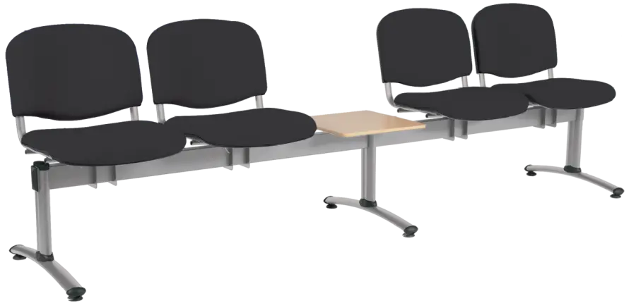 CL - 25 + D, čalouněná lavice do čekárny, 4-sedák, stolek, látka SUE - S 1 černá, kostra stříbrná